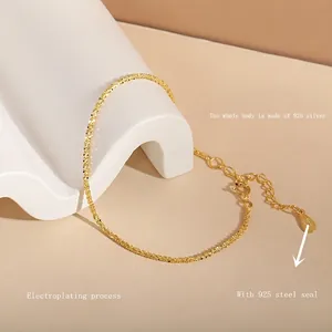 Elegant S925 sterling silver gold chain necklace with frosted texture and adjustable clasp