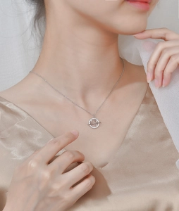 Elegant S925 sterling silver planet necklace with sparkling cubic zirconia on a model