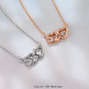 925 Sterling Silver 520 Digital Heart Pendant Necklace With Moving Zirconia For Women Romantic Valentine Gift Jewelry