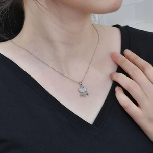 Silver peace lock necklace with tassel pendants and sparkling zircon inlay for women