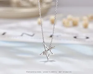 Minimalist S925 sterling silver shooting star necklace with sparkling diamond pendant