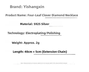 Detailed specifications for S925 sterling silver clover necklace with diamond accents