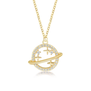 Detailed view of S925 sterling silver celestial necklace with sparkling pavé crystals