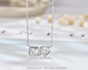 S925 sterling silver 520 heart necklace with sparkling zircon and delicate O-chain