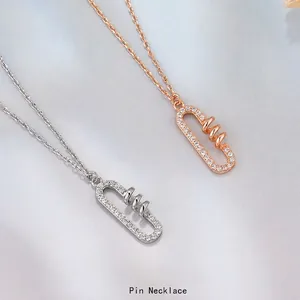 Collier Pendentif Trombone en Argent Sterling 925 Strass Mode Chaîne de Clavicule pour Femmes Filles Bijoux Cadeau Accessoire