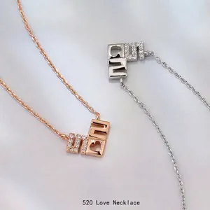 Collana 520 a Cuore in Argento Sterling 925 per Donna Minimalista Con Strass Intarsiati Catenina da Clavicola Regalo di Compleanno