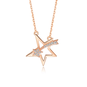S925 sterling silver meteor necklace in rose gold with sparkling star-shaped zircon pendant