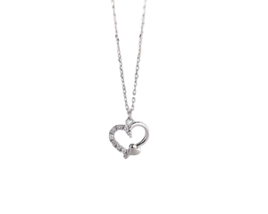 Elegant S925 sterling silver heart pendant necklace with zircon crystals for women