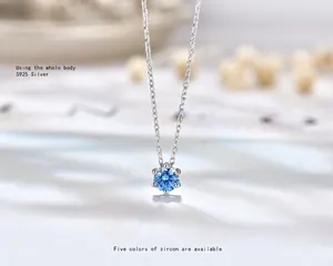 Elegant S925 sterling silver necklace with a six-claw blue zircon heart of the sea pendant