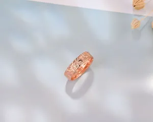 Detailed macro view of S925 sterling silver open ring with rose gold lava texture finish