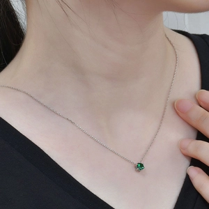 Elegant S925 sterling silver necklace with a brilliant round green zircon pendant for women