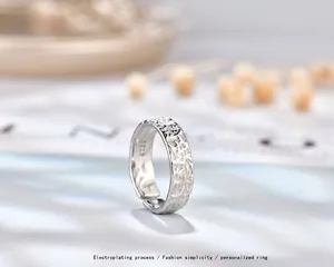 925 sterling silver open ring with unique crushed tin foil texture and minimalist style