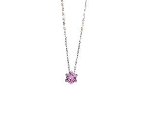 S925 sterling silver necklace with pink round zircon pendant in six-claw crown setting