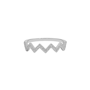 Elegant s925 silver wave ring with zigzag pattern and sparkling zircon stones