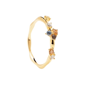 Bague élégante ondulée en argent S925 doré avec zircons ronds colorés