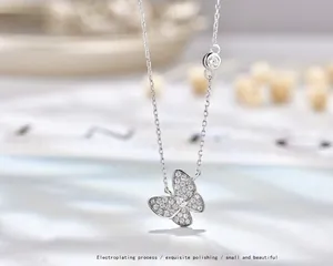 Collier papillon minimaliste en argent sterling 925 avec pierres de zircone brillantes