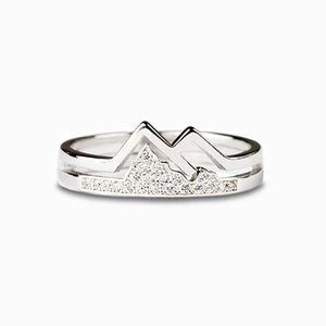 S925 Sterling Silver Mountain Ring For Women Adjustable Minimalist Nature Style Rhinestone Ring Fashion Jewelry Gift