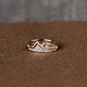 Minimalist S925 sterling silver mountain nesting rings set with pavé zircon stones