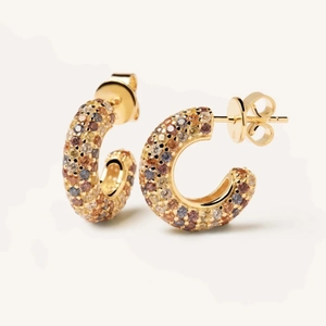 925 Sterling Silver Rainbow Rhinestone Stud Earrings Gold Plated C-Shaped Geometric Pave Colorful Fashion Women Jewelry