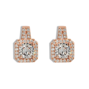 Élégantes boucles d'oreilles carrées halo en argent s925 doré rose avec pierres zircon