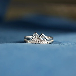 S925 sterling silver mountain ring with double layer zircon pave setting on blue velvet