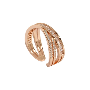 Modern s925 sterling silver crisscross ring with rose gold finish and sparkling crystals