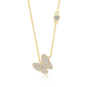 Élégant collier papillon en argent 925 doré avec des cristaux de zircon brillants
