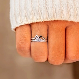 Minimalist S925 sterling silver mountain ring set with pavé cubic zirconia for women