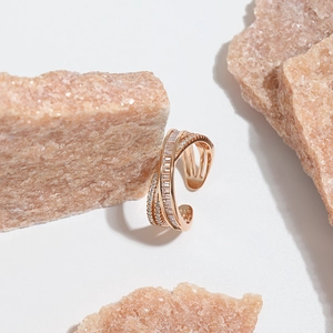 925 Sterling Silver Crisscross Ring Rose Gold Open Adjustable Rhinestone Cross Finger Ring Fashion Jewelry For Women