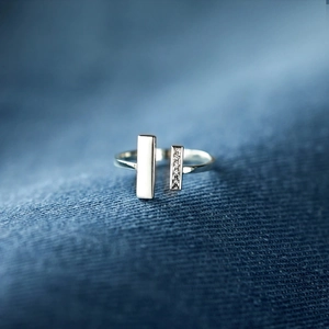 S925 Sterling Silver Open Ring For Women Minimalist Double T Geometric Adjustable Band Rhinestone Inlaid Finger Ring Fashion Jewelry