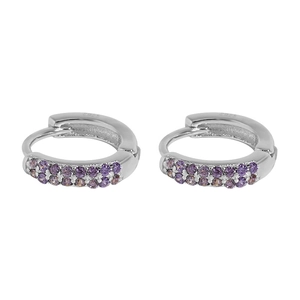 Créoles en argent 925 avec double rangée de zircons violets étincelants