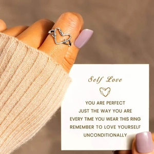 Minimalist S925 sterling silver heart open ring with unique wire-wrapped design for women