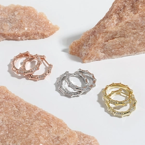 Orecchini a Cerchio in Argento Sterling 925 con Nodo di Bambù per Donna Micro Pave Strass Oro Oro Rosa Argento Gioielli Regalo