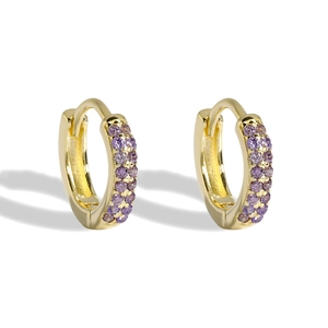 Boucles d'oreilles créoles S925 argent doré avec double rangée de zircons violets