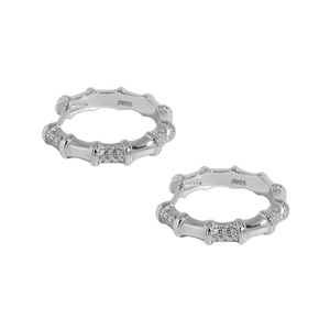 Orecchini a cerchio in argento sterling S925 stile bambù con pavé di zirconi