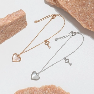 925 Sterling Silver Heart Key Mother Of Artificial Pearl Bracelet For Women With Zircon Adjustable Chain Elegant Jewelry Gift