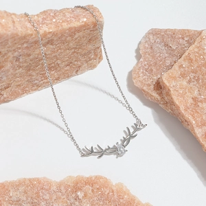 S925 sterling silver reindeer antler necklace with droplet zircon on orange stones