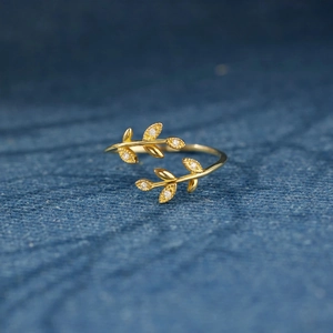 Minimalist 925 Sterling Silver Leaf Adjustable Open Ring For Women Elegant Olive Branch Inlaid Zirconia Fashion Jewelry