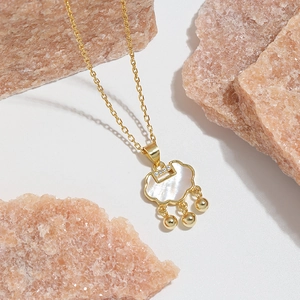 S925 sterling silver Ruyi lock necklace with mother of pearl and hanging gold beads