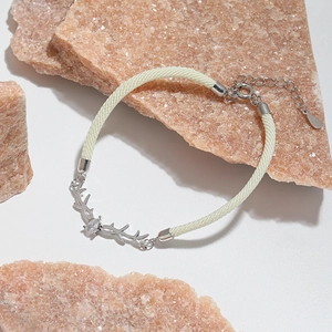 S925 silver antler woven couple bracelet with adjustable lobster clasp and zircon