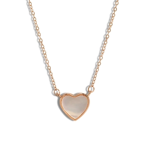 Collier cœur minimaliste en argent S925 avec nacre blanche et finition or rose