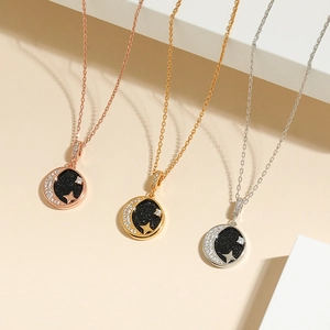925 Sterling Silver Starry Sky Necklace For Women Elegant Rhinestone Moon Star Round Pendant Light Luxury Choker Necklace
