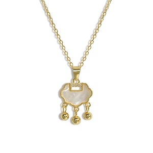 S925 silver Chinese style mother of pearl longevity lock necklace with gold finish