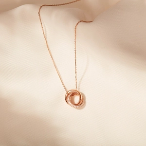 925 Sterling Silver Interlocking Rings Pendant Necklace Rhinestone Double Circle Jewelry Gift For Women Mother Daughter