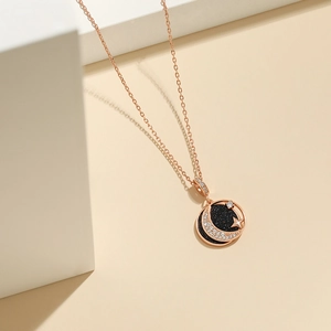 S925 sterling silver starry sky necklace with rose gold moon and star pendant