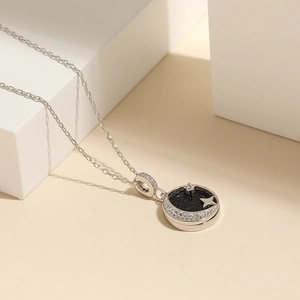 S925 sterling silver starry sky necklace with shell moon and star pendant for women