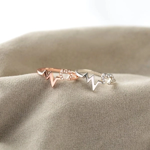 Elegant S925 sterling silver heartbeat rings with zircon in rose gold and silver finish