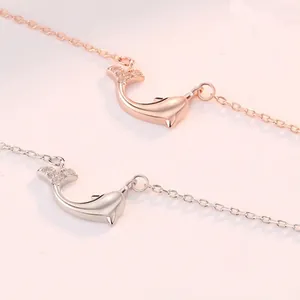 Collier élégant avec pendentif dauphin en argent sterling S925 argenté et doré rose