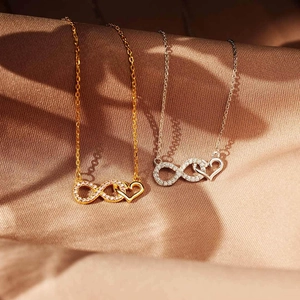 925 Sterling Silver Infinity Heart Pendant Necklace Elegant Rhinestone Inlaid Cross Chain For Women Jewelry Gift For Daughter