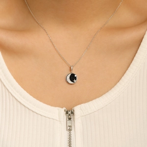 S925 sterling silver starry sky necklace with shell pendant worn on model neck